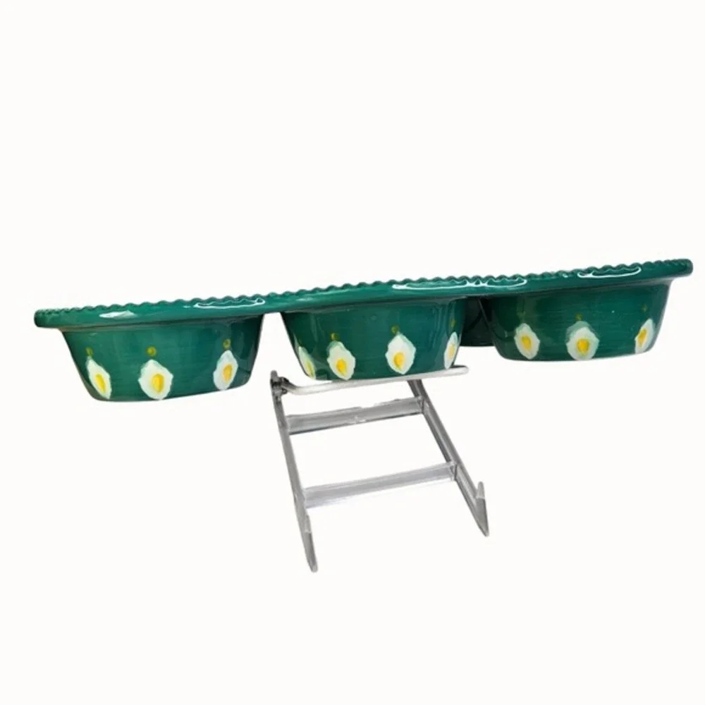 Dutch Wax Muffin Pan Green Ceramic Handpainted Kitchen‎ Baking Beaded Edge Decor